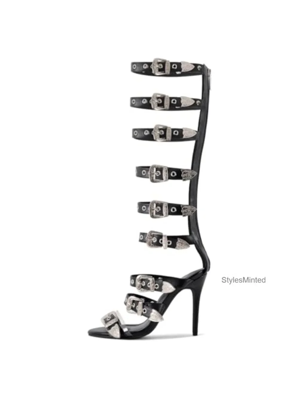 Knee High Gladiator Sandals Back Zip Buckle Straps Wrap Heels for Women